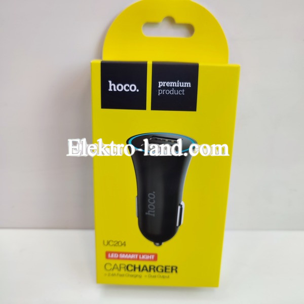 Автомобильное зарядное устройство Car Charger | 2.4A | 2U — Hoco UC204 — черный