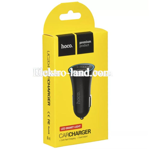 Автомобильное зарядное устройство Car Charger | 2.4A | 2U — Hoco UC204 — черный