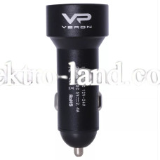 Автомобильное зарядное устройство  Car Charger | 2.4A | 2U — Veron C-604A with LCD Long черный