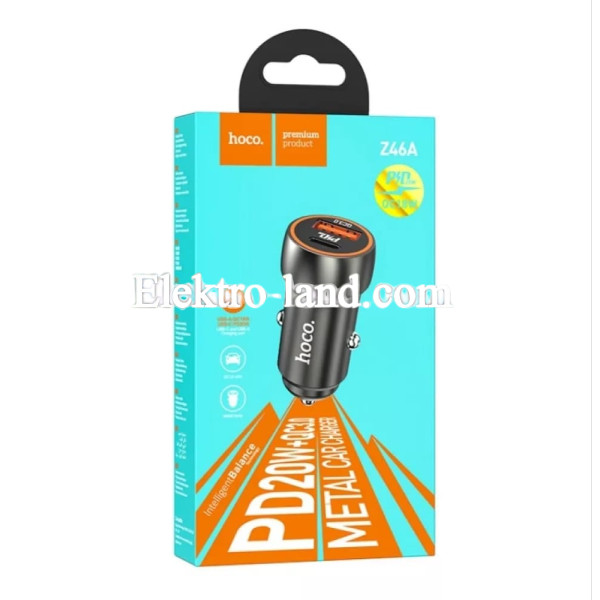 Автомобильное зарядное устройство Car Charger | 20W | PD | QC3.0 — Hoco Z46A металлик