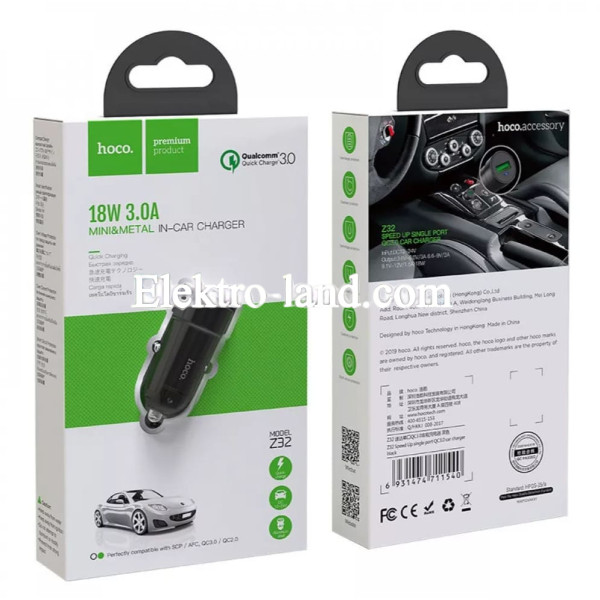 Автомобильное зарядное устройство Car Charger | 3.0A | QC3.0 — Hoco Z32 черный