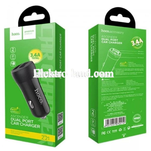 Автомобильное зарядное устройство Car Charger | 3.4A | 2U — Hoco Z21 черный