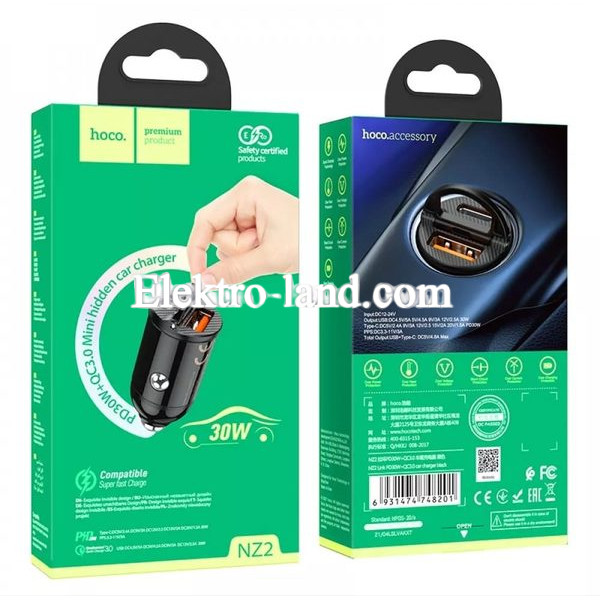 Автомобильное зарядное устройство Car Charger | 30W | PD | QC3.0 — Hoco NZ2 —  черный