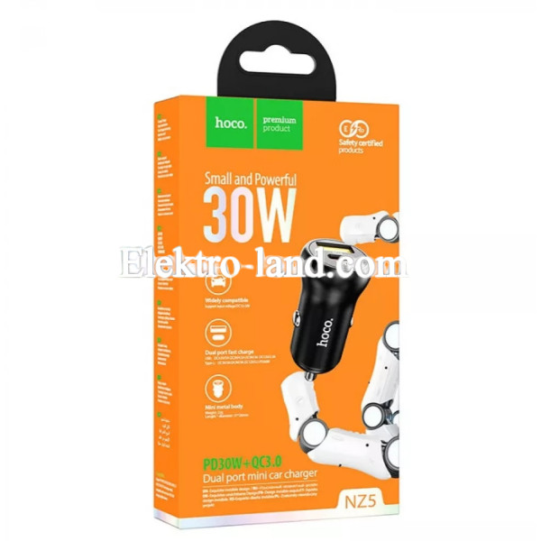 Автомобильное зарядное устройство Car Charger | 30W | PD | QC3.0 — Hoco NZ5  черный