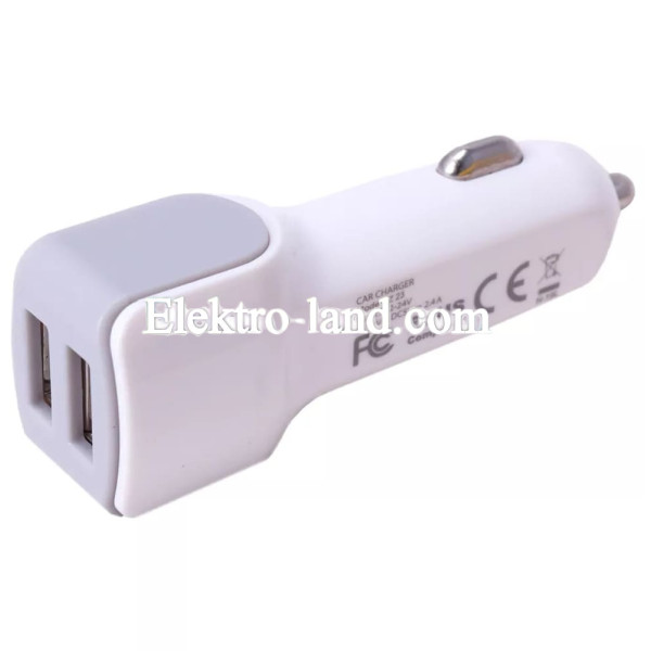 Автомобильное зарядное устройство Car Charger | 2.4A | 2U — Hoco Z23 — White белый