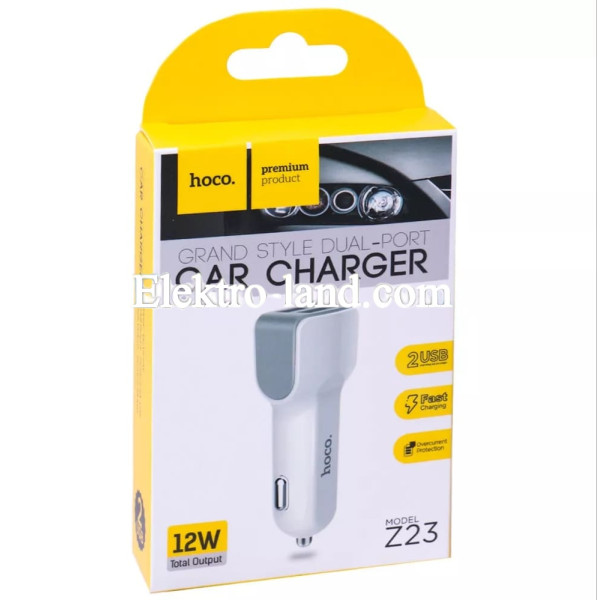 Автомобильное зарядное устройство Car Charger | 2.4A | 2U — Hoco Z23 — White белый
