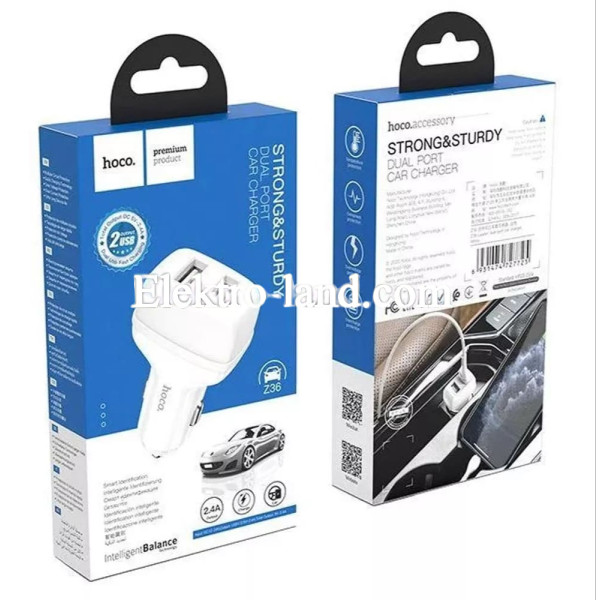 Автомобильное зарядное устройство Car Charger | 2.4A | 2U — Hoco Z36 — White белый