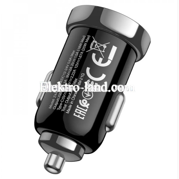 Автомобильное зарядное устройство Car Charger | 20W | PD | QC3.0 — Hoco Z44 черный