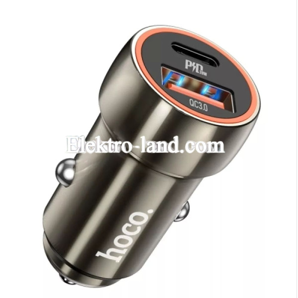 Автомобильное зарядное устройство Car Charger | 20W | PD | QC3.0 — Hoco Z46A металлик