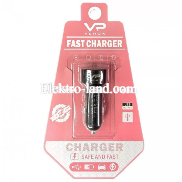 Автомобильное зарядное устройство  Car Charger | 2.4A | 2U — Veron C-604A with LCD Long черный