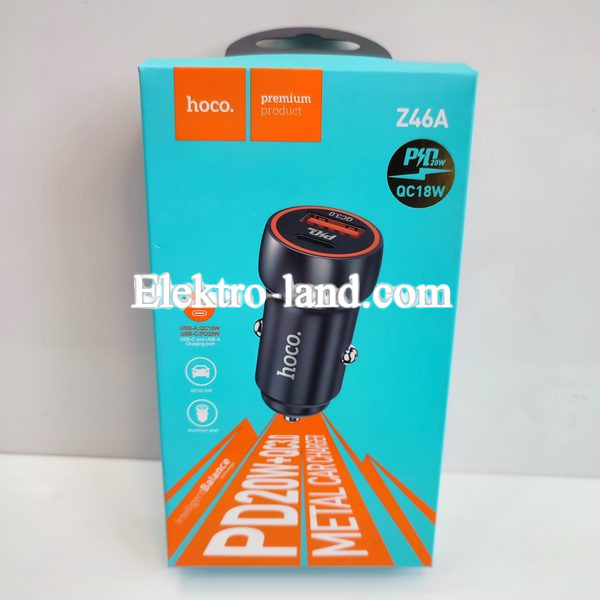 Автомобильное зарядное устройство Car Charger | 20W | PD | QC3.0 — Hoco Z46A металлик