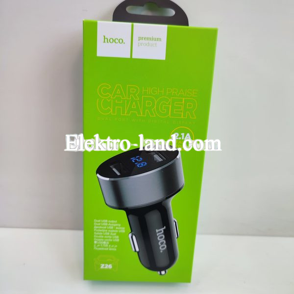 Автомобильное зарядное устройство Car Charger | 2.1A | 2U | Digital Display — Hoco Z26 —  черный