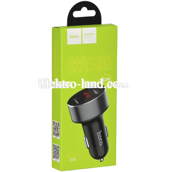 Автомобильное зарядное устройство Car Charger | 2.1A | 2U | Digital Display — Hoco Z26 —  черный