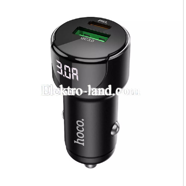 Автомобильное зарядное устройство Car Charger | 20W | PD | QC3.0 | Digital Display — Hoco Z42 черный