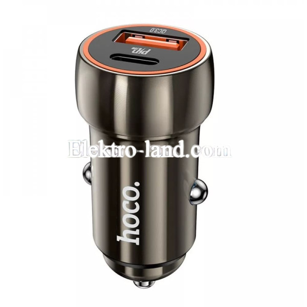 Автомобильное зарядное устройство Car Charger | 20W | PD | QC3.0 — Hoco Z46A металлик