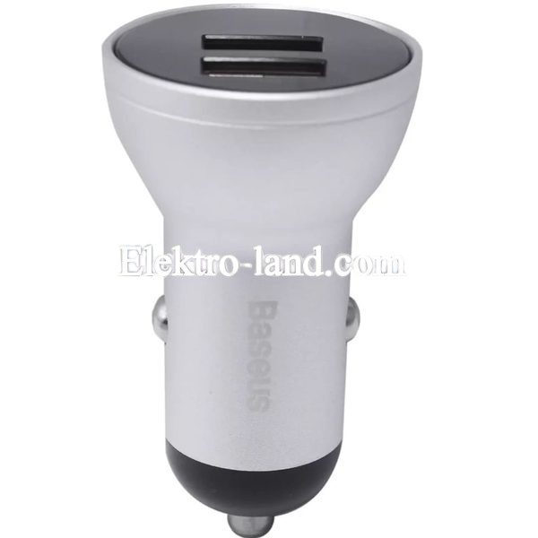 Автомобильное зарядное устройство Car Charger | 24W | 2U | Digital Display — Baseus (CCBX-0S) Silver — CCBX-0S металлик