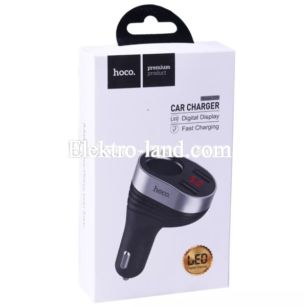 Автомобильное зарядное устройство Car Charger | 3.1A | 2U | Digital Display — Hoco Z29  черный