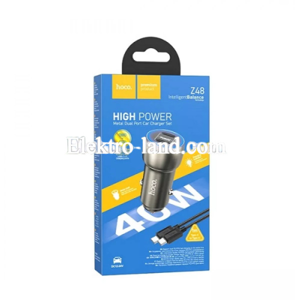 Автомобильное зарядное устройство Car Charger | 40W | 2 PD — Hoco Z48 — серый