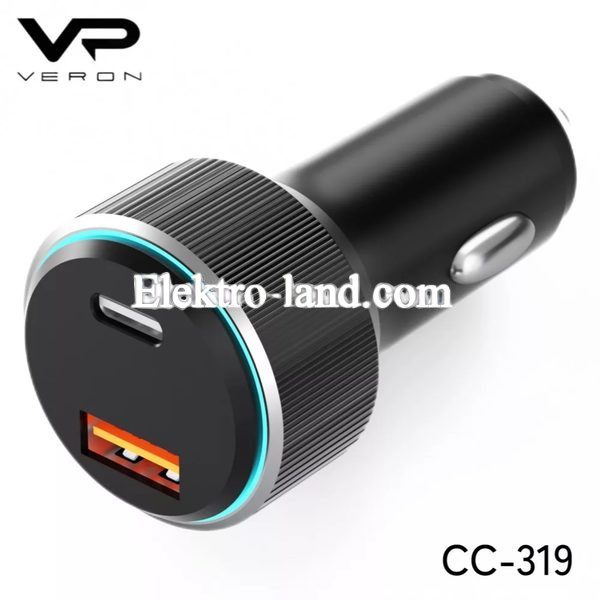 Автомобильное зарядное устройство Car Charger | 48W | PD | QC3.0 — Veron CC-319 черный