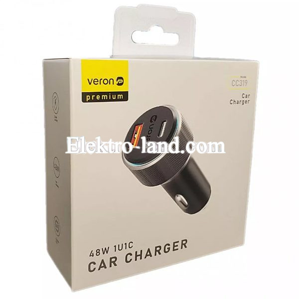 Автомобильное зарядное устройство Car Charger | 48W | PD | QC3.0 — Veron CC-319 черный