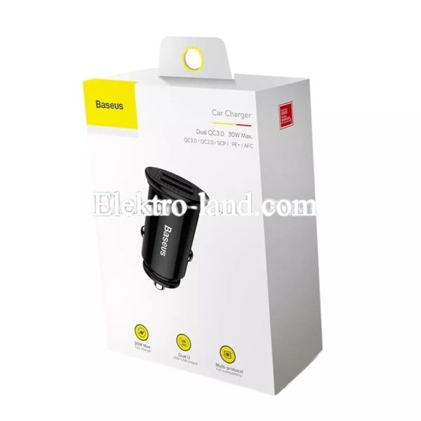 Автомобильное зарядное устройство Car Charger | 30W | 2U — Baseus (CCALL-YD01) Circular Plastic A+A Dual QC3.0 Quick черный