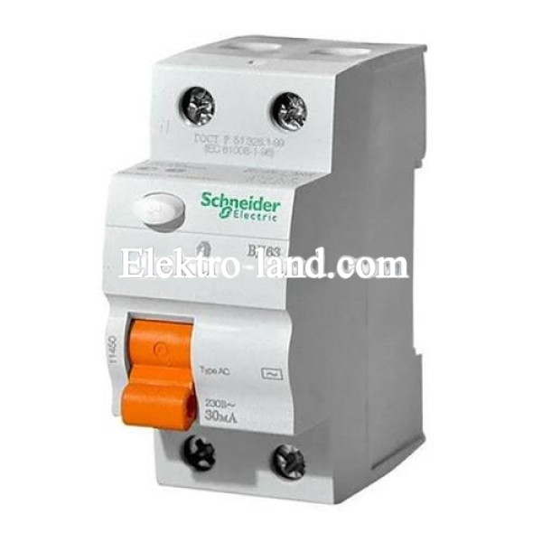 Устройство защитного отключения (УЗО) ВД63 Домовой 2П 63A 30мA Schneider Electric