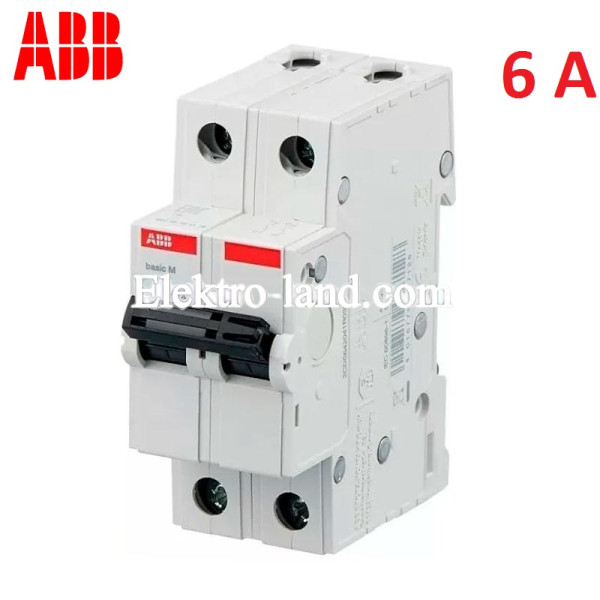 Автоматический выключатель 2Р 6А тип C, ABB basic M 