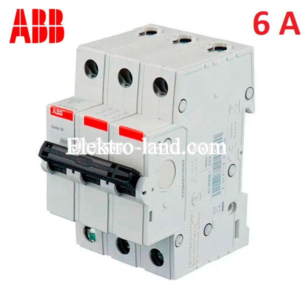 Автоматический выключатель 3Р 6А тип C, ABB basic M 