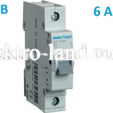 Автоматический выключатель Hager MB106A. Ін=6А, 1P, характеристика B 