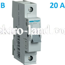 Автоматический выключатель Hager MB120A. Ін=20А, 1P, характеристика B 
