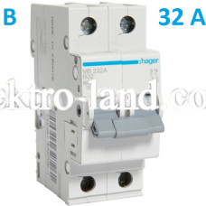 Автоматический выключатель Hager MB232A. Ін=32А, 2P, характеристика B 