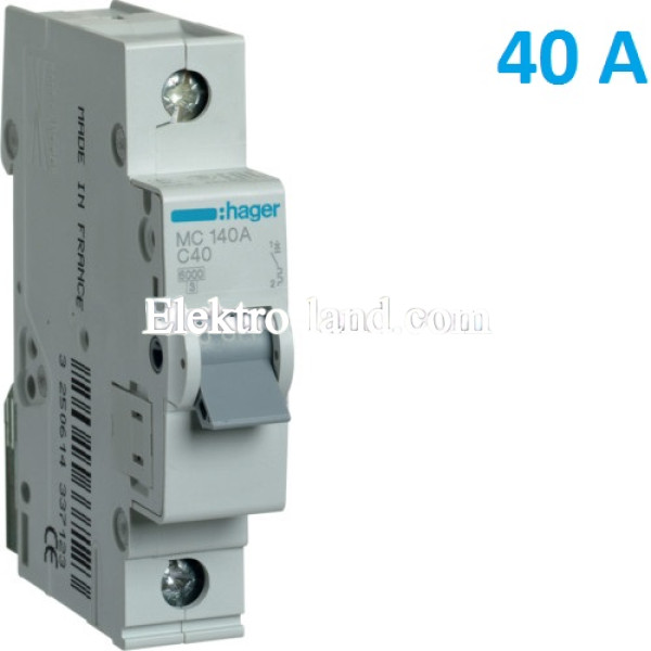 Автоматический выключатель Hager MC140A. Ін=40А, 1P, характеристика C 