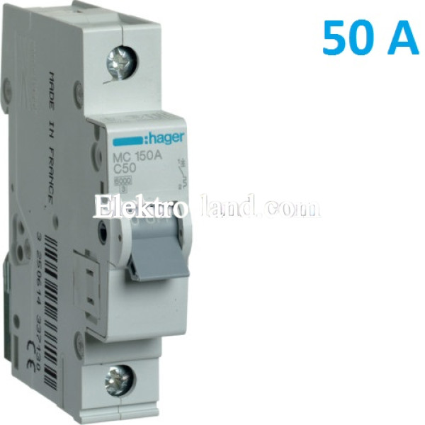Автоматический выключатель Hager MC150A. Ін=50А, 1P, характеристика C 