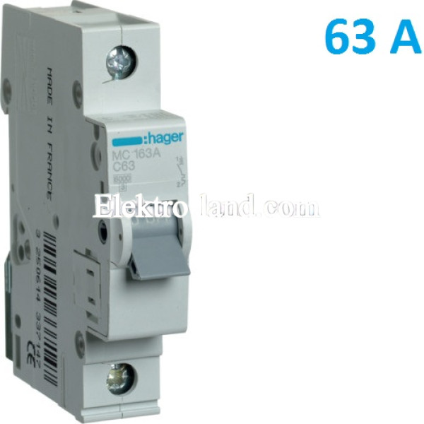 Автоматический выключатель Hager MC163A. Ін=63А, 1P, характеристика C 