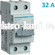 Автоматический выключатель Hager MC232A. Ін=32А, 2P, характеристика C 