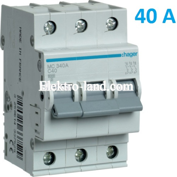 Автоматический выключатель Hager MC340A. Ін=40А, 3P, характеристика C 