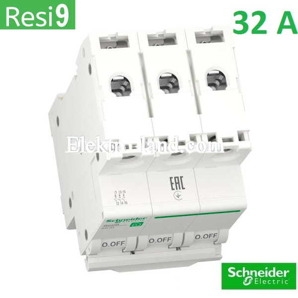 Автоматический выключатель 3Р 32А, C, 6кА, Schneider Electric RESI9 (R9F12332)