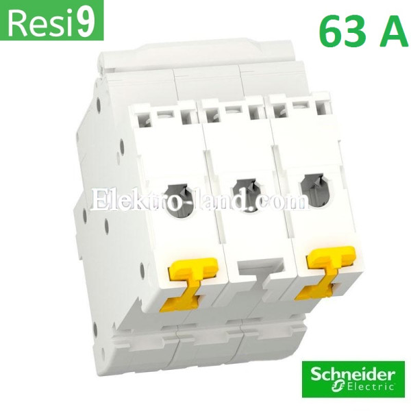 Автоматический выключатель 3Р 63А, C, 6кА, Schneider Electric RESI9 (R9F12363)