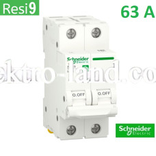 Автоматический выключатель 2Р 63А, C, 6кА, Schneider Electric RESI9 (R9F12263)