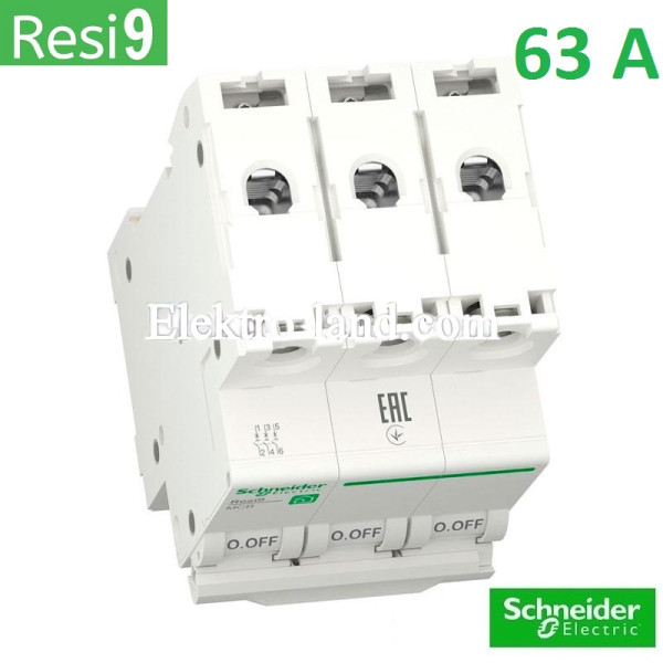 Автоматический выключатель 3Р 63А, C, 6кА, Schneider Electric RESI9 (R9F12363)