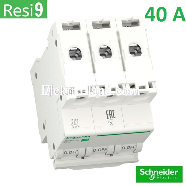 Автоматический выключатель 3Р 40А, C, 6кА, Schneider Electric RESI9 (R9F12340)