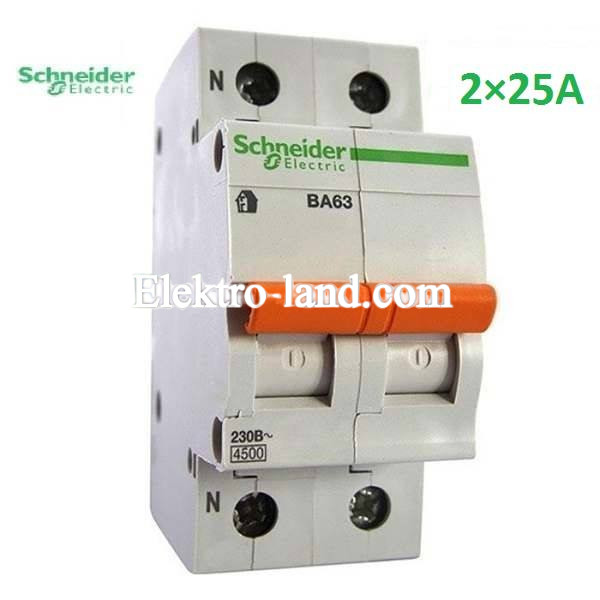 Автоматический выключатель ВА63 Домовой 1П+H 25A C Schneider Electric