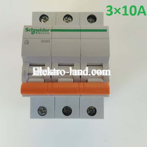 Автоматический выключатель ВА63 Домовой 3П 10A C Schneider Electric