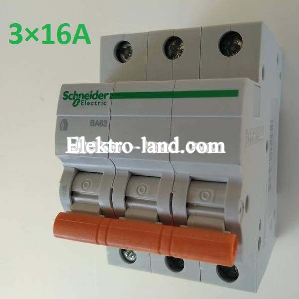 Автоматический выключатель ВА63 Домовой 3П 16A C Schneider Electric