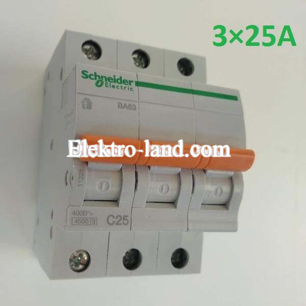Автоматический выключатель ВА63 Домовой 3П 25A C Schneider Electric