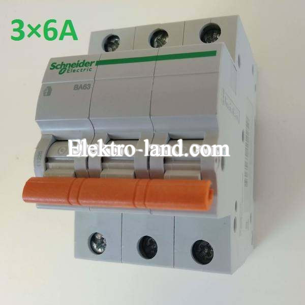 Автоматический выключатель ВА63 Домовой 3П 6A C Schneider Electric
