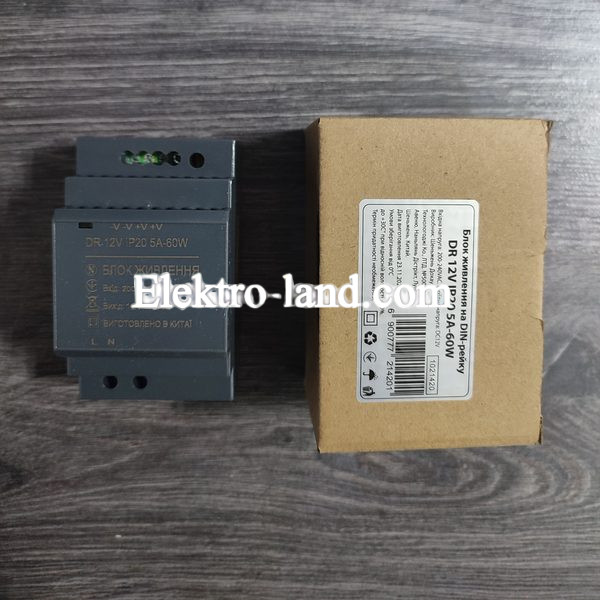 Блок питания, трансформатор для светодиодных лент на DIN-рейку 12V 5А 60W IP20 DR 1021420 AVT