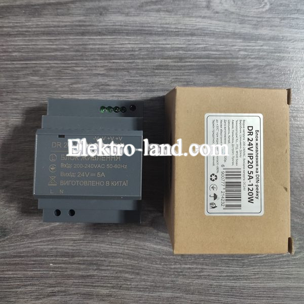 Блок питания, трансформатор для светодиодных лент на DIN-рейку 24V 5А 120W IP20 DR 1021423 AVT