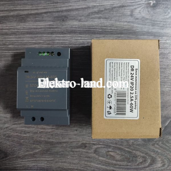 Блок питания, трансформатор для светодиодных лент на DIN-рейку 24V 2.5А 60W IP20 DR 1021422 AVT
