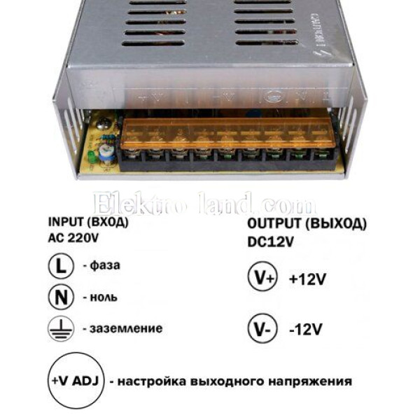 Блок питания 30A  (360W) негерметичный на 12 вольт Biom 